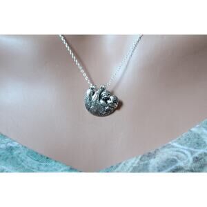 Sterling Silver Sloth Mom and Baby Pendant Necklace
